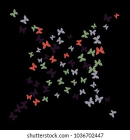 Spring Background with Colorful Butterflies. Simple Feminine Pattern for Card, Invitation, Print. Trendy Decoration with Beautiful Butterfly Silhouettes. Vector Background with Moth