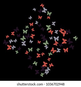 Spring Background with Colorful Butterflies. Simple Feminine Pattern for Card, Invitation, Print. Trendy Decoration with Beautiful Butterfly Silhouettes. Vector Background with Moth