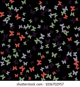 Spring Background with Colorful Butterflies. Simple Feminine Pattern for Card, Invitation, Print. Trendy Decoration with Beautiful Butterfly Silhouettes. Vector Background with Moth