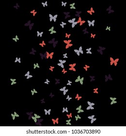 Spring Background with Colorful Butterflies. Simple Feminine Pattern for Card, Invitation, Print. Trendy Decoration with Beautiful Butterfly Silhouettes. Vector Background with Moth