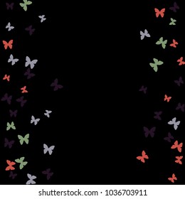 Spring Background with Colorful Butterflies. Simple Feminine Pattern for Card, Invitation, Print. Trendy Decoration with Beautiful Butterfly Silhouettes. Vector Background with Moth