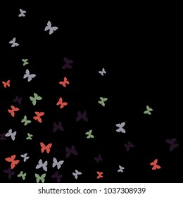 Spring Background with Colorful Butterflies. Simple Feminine Pattern for Card, Invitation, Print. Trendy Decoration with Beautiful Butterfly Silhouettes. Vector Background with Moth