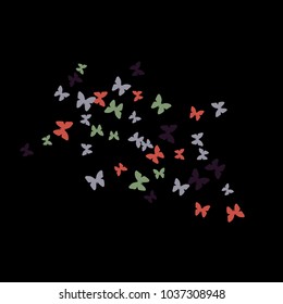 Spring Background with Colorful Butterflies. Simple Feminine Pattern for Card, Invitation, Print. Trendy Decoration with Beautiful Butterfly Silhouettes. Vector Background with Moth