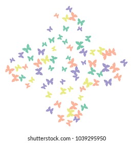 Spring Background with Colorful Butterflies. Simple Feminine Pattern for Card, Invitation, Print. Trendy Decoration with Beautiful Butterfly Silhouettes. Vector Background with Moth
