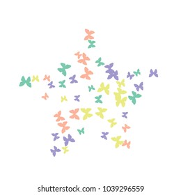 Spring Background with Colorful Butterflies. Simple Feminine Pattern for Card, Invitation, Print. Trendy Decoration with Beautiful Butterfly Silhouettes. Vector Background with Moth
