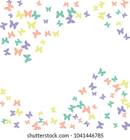 Spring Background with Colorful Butterflies. Simple Feminine Pattern for Card, Invitation, Print. Trendy Decoration with Beautiful Butterfly Silhouettes. Vector Background with Moth
