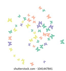 Spring Background with Colorful Butterflies. Simple Feminine Pattern for Card, Invitation, Print. Trendy Decoration with Beautiful Butterfly Silhouettes. Vector Background with Moth
