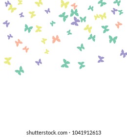 Spring Background with Colorful Butterflies. Simple Feminine Pattern for Card, Invitation, Print. Trendy Decoration with Beautiful Butterfly Silhouettes. Vector Background with Moth
