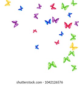Spring Background with Colorful Butterflies. Simple Feminine Pattern for Card, Invitation, Print. Trendy Decoration with Beautiful Butterfly Silhouettes. Vector Background with Moth
