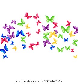 Spring Background with Colorful Butterflies. Simple Feminine Pattern for Card, Invitation, Print. Trendy Decoration with Beautiful Butterfly Silhouettes. Vector Background with Moth
