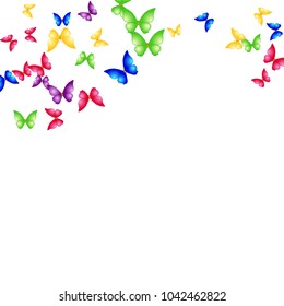Spring Background with Colorful Butterflies. Simple Feminine Pattern for Card, Invitation, Print. Trendy Decoration with Beautiful Butterfly Silhouettes. Vector Background with Moth
