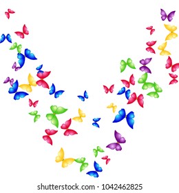 Spring Background with Colorful Butterflies. Simple Feminine Pattern for Card, Invitation, Print. Trendy Decoration with Beautiful Butterfly Silhouettes. Vector Background with Moth
