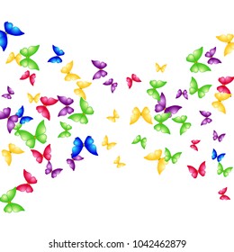 Spring Background with Colorful Butterflies. Simple Feminine Pattern for Card, Invitation, Print. Trendy Decoration with Beautiful Butterfly Silhouettes. Vector Background with Moth
