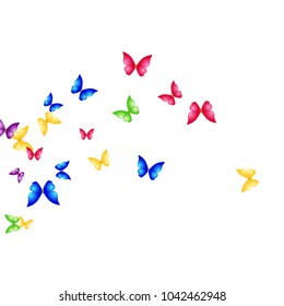 Spring Background with Colorful Butterflies. Simple Feminine Pattern for Card, Invitation, Print. Trendy Decoration with Beautiful Butterfly Silhouettes. Vector Background with Moth
