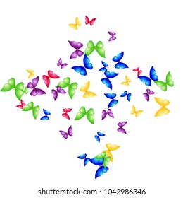 Spring Background with Colorful Butterflies. Simple Feminine Pattern for Card, Invitation, Print. Trendy Decoration with Beautiful Butterfly Silhouettes. Vector Background with Moth
