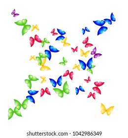 Spring Background with Colorful Butterflies. Simple Feminine Pattern for Card, Invitation, Print. Trendy Decoration with Beautiful Butterfly Silhouettes. Vector Background with Moth
