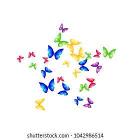 Spring Background with Colorful Butterflies. Simple Feminine Pattern for Card, Invitation, Print. Trendy Decoration with Beautiful Butterfly Silhouettes. Vector Background with Moth
