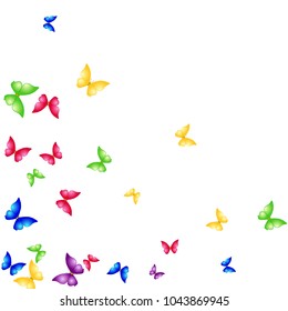 Spring Background with Colorful Butterflies. Simple Feminine Pattern for Card, Invitation, Print. Trendy Decoration with Beautiful Butterfly Silhouettes. Vector Background with Moth
