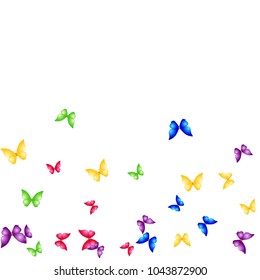 Spring Background with Colorful Butterflies. Simple Feminine Pattern for Card, Invitation, Print. Trendy Decoration with Beautiful Butterfly Silhouettes. Vector Background with Moth
