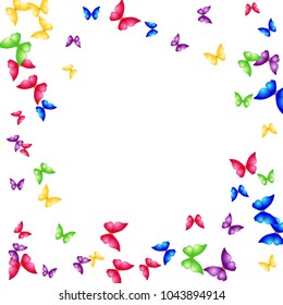 Spring Background with Colorful Butterflies. Simple Feminine Pattern for Card, Invitation, Print. Trendy Decoration with Beautiful Butterfly Silhouettes. Vector Background with Moth

