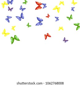 Spring Background with Colorful Butterflies. Simple Feminine Pattern for Card, Invitation, Print. Trendy Decoration with Beautiful Butterfly Silhouettes. Vector Background with Moth
