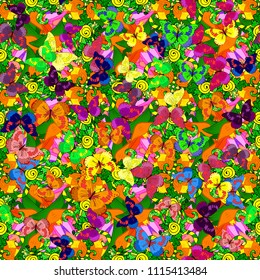 Spring Background with Colorful Butterflies. Simple Pretty Pattern for Card, Invitation, Print. Vector Background with Moth. Trendy Decoration with Beautiful Butterfly Silhouettes.