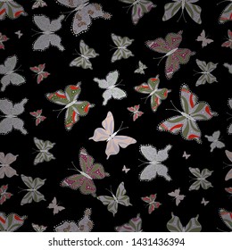 Spring Background with Colorful Butterflies. Simple Pretty Pattern for Card, Invitation, Print. Trendy Decoration with Beautiful Butterfly Silhouettes. Vector Background with Moth.