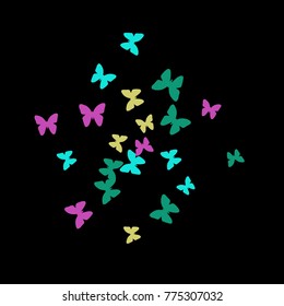 Spring Background with Colorful Butterflies. Simple Feminine Pattern for Card, Invitation, Print. Trendy Decoration with Beautiful Butterfly Silhouettes. Vector Background with Moth