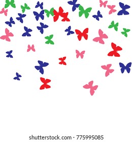 Spring Background with Colorful Butterflies. Simple Cute Pattern for Card, Invitation, Print. Trendy Decoration with Beautiful Butterfly Silhouettes. Vector Background with Moth