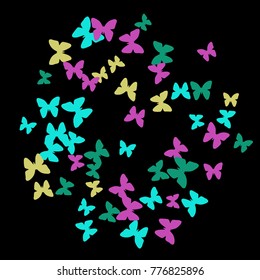 Spring Background with Colorful Butterflies. Simple Gentle Pattern for Card, Invitation, Print. Trendy Decoration with Beautiful Butterfly Silhouettes. Vector Background with Moth