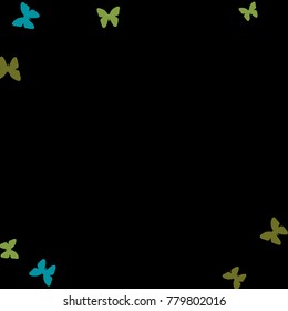 Spring Background with Colorful Butterflies. Simple Cute Pattern for Card, Invitation, Print. Trendy Decoration with Beautiful Butterfly Silhouettes. Vector Frame