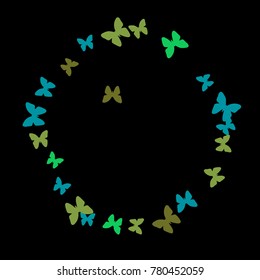 Spring Background with Colorful Butterflies. Simple Delicate Pattern for Card, Invitation, Print. Trendy Decoration with Beautiful Butterfly Silhouettes. Vector Frame with Moth