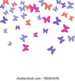 Spring Background with Colorful Butterflies. Simple Cute Pattern for Card, Invitation, Print. Trendy Decoration with Beautiful Butterfly Silhouettes. Vector Background with Moth