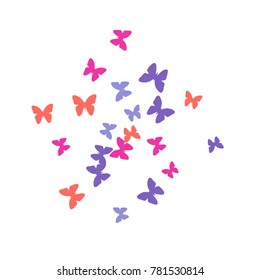 Spring Background with Colorful Butterflies. Simple Pretty Pattern for Card, Invitation, Print. Trendy Decoration with Beautiful Butterfly Silhouettes. Vector Background with Moth