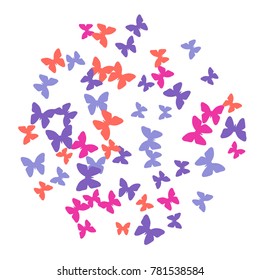 Spring Background with Colorful Butterflies. Simple Feminine Pattern for Card, Invitation, Print. Trendy Decoration with Beautiful Butterfly Silhouettes. Vector Background with Moth