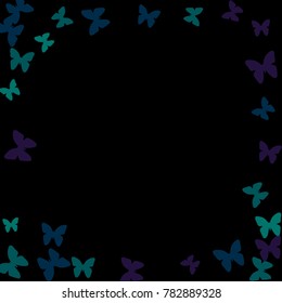 Spring Background with Colorful Butterflies. Simple Cute Pattern for Card, Invitation, Print. Trendy Decoration with Beautiful Butterfly Silhouettes. Vector Frame