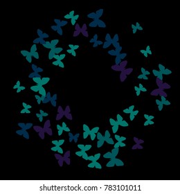 Spring Background with Colorful Butterflies. Simple Delicate Pattern for Card, Invitation, Print. Trendy Decoration with Beautiful Butterfly Silhouettes. Vector Frame