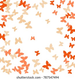 Spring Background with Colorful Butterflies. Simple Feminine Pattern for Card, Invitation, Print. Trendy Decoration with Beautiful Butterfly Silhouettes. Vector Frame with Moth