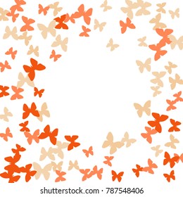 Spring Background with Colorful Butterflies. Simple Pretty Pattern for Card, Invitation, Print. Trendy Decoration with Beautiful Butterfly Silhouettes. Vector Frame