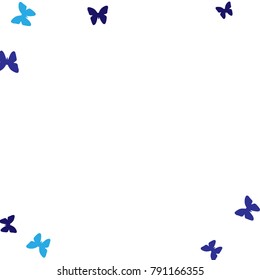 Spring Background with Colorful Butterflies. Simple Cute Pattern for Card, Invitation, Print. Trendy Decoration with Beautiful Butterfly Silhouettes. Vector Frame