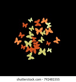 Spring Background with Colorful Butterflies. Simple Gentle Pattern for Card, Invitation, Print. Trendy Decoration with Beautiful Butterfly Silhouettes. Vector Background with Moth