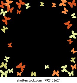 Spring Background with Colorful Butterflies. Simple Feminine Pattern for Card, Invitation, Print. Trendy Decoration with Beautiful Butterfly Silhouettes. Vector Frame with Moth