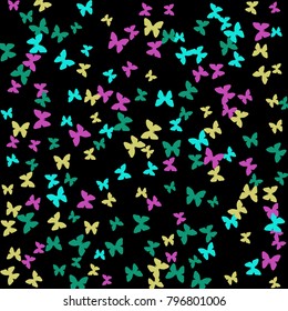 Spring Background with Colorful Butterflies. Simple Feminine Pattern for Card, Invitation, Print. Trendy Decoration with Beautiful Butterfly Silhouettes. Vector Background with Moth