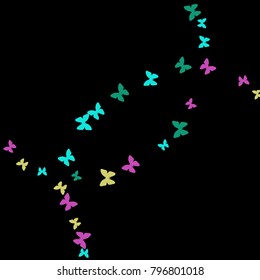 Spring Background with Colorful Butterflies. Simple Feminine Pattern for Card, Invitation, Print. Trendy Decoration with Beautiful Butterfly Silhouettes. Vector Background with Moth