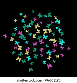 Spring Background with Colorful Butterflies. Simple Feminine Pattern for Card, Invitation, Print. Trendy Decoration with Beautiful Butterfly Silhouettes. Vector Background with Moth