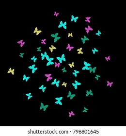 Spring Background with Colorful Butterflies. Simple Feminine Pattern for Card, Invitation, Print. Trendy Decoration with Beautiful Butterfly Silhouettes. Vector Background with Moth