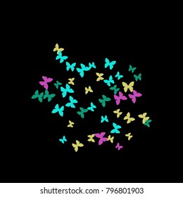 Spring Background with Colorful Butterflies. Simple Feminine Pattern for Card, Invitation, Print. Trendy Decoration with Beautiful Butterfly Silhouettes. Vector Background with Moth