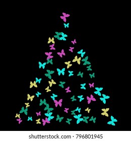 Spring Background with Colorful Butterflies. Simple Feminine Pattern for Card, Invitation, Print. Trendy Decoration with Beautiful Butterfly Silhouettes. Vector Background with Moth