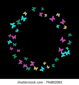 Spring Background with Colorful Butterflies. Simple Feminine Pattern for Card, Invitation, Print. Trendy Decoration with Beautiful Butterfly Silhouettes. Vector Background with Moth