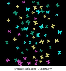 Spring Background with Colorful Butterflies. Simple Feminine Pattern for Card, Invitation, Print. Trendy Decoration with Beautiful Butterfly Silhouettes. Vector Background with Moth